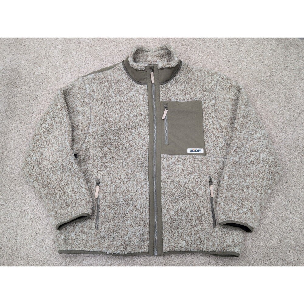 American Eagle Full Zip Sherpa Fleece Dune Jacket Men's Size XL Mock Neck